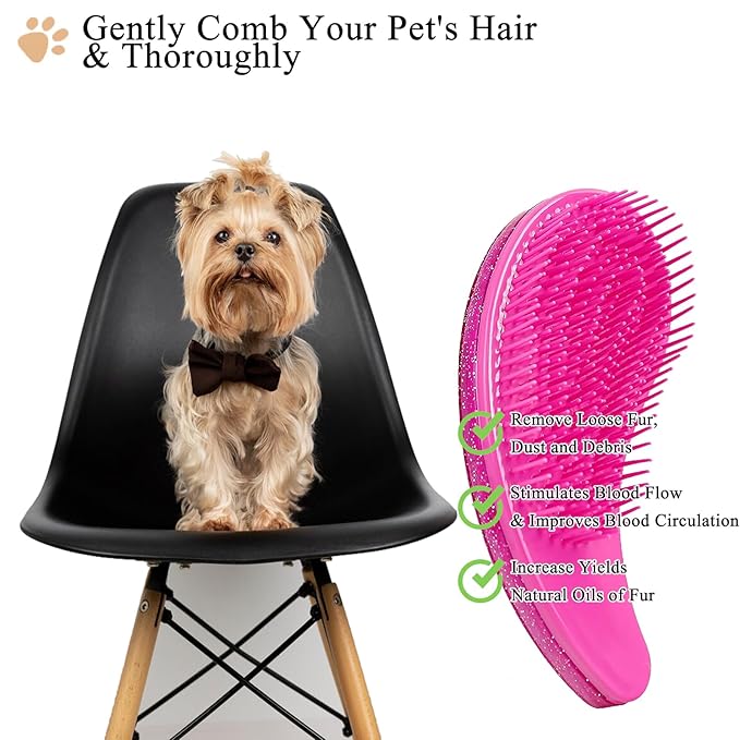 Small Dog Brush, Soft Pet Grooming Brush for Shih Tzus, Yorkies, Maltipoos, Maltese, Puppy Massaging Hair Brush, Cat Brush, for Small Animals Rabbits of All Hair Types (Starry Pink)