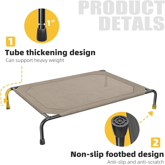 Simple Trending Elevated Dog Bed, Outdoor Raised Dog Cot for Large Dogs | Pet Hammock Bed with Cooling Breathable Mesh, Cooling Bed for Dogs, Anti-Slip Feet, Brown, 47.75inches, Easy to Clean