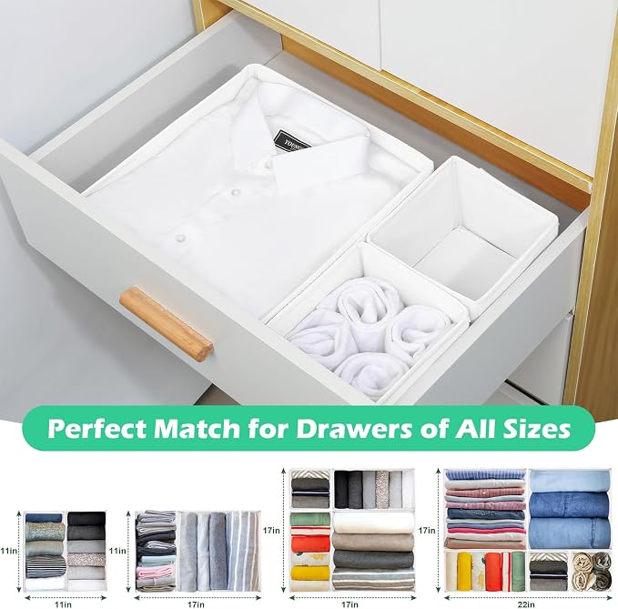 Drawer Clothing Organizer 16-Pack, White Underwear Dividers | Multiple sizes Fabric Folding Wardrobe Organizer,Storage Bins Store Baby Clothes, Bras, Underwear, Panties,Belts,Socks,Ties
