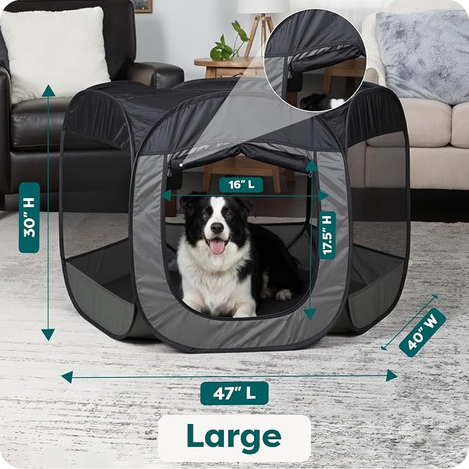 FurHaven Soft-Sided Dog & Cat Playpen, Portable Foldable Indoor & Outdoor Pet Playpen with Mesh Windows & Zippered Door, Gray, Large
