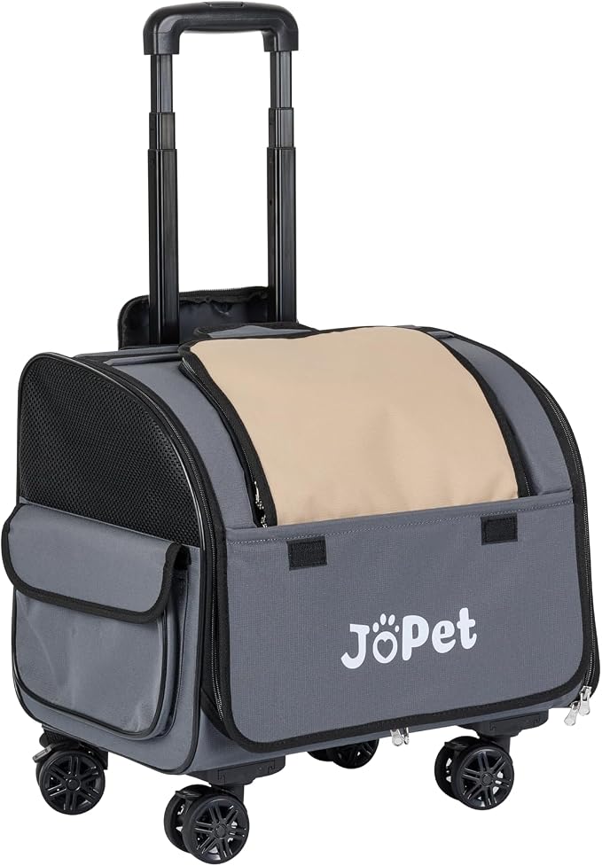 Pet Bag Carrier with Wheels, Pet Backpack with Wheels, Small Dog Carrier, cat Carrier, Detachable Wheels, Travel Bag, Pet Trolley, Soft Sided Carrier with Wheels, Foldable Carrier (Oat Grey)