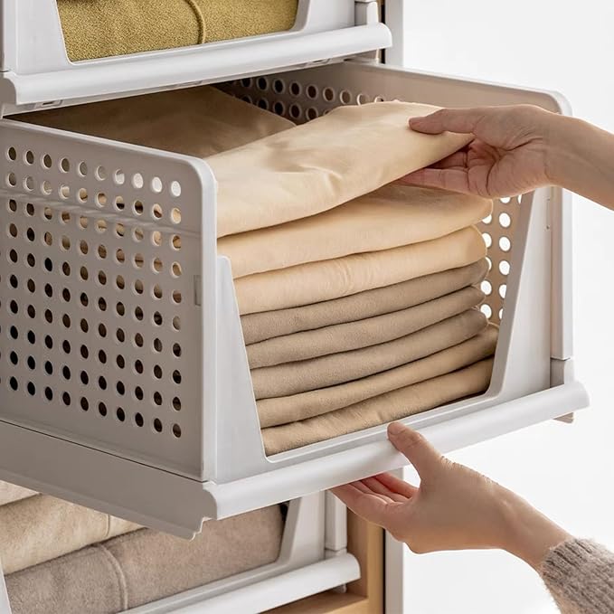 This Foldable & Stackable Clothes 5-Tier Drawer Shelf for Bedroom Kitchen Living Room Bathroom Office - White (H-18cm) - Versatile Storage Solution