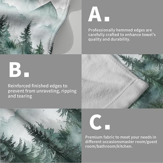 Giwawa Misty Forest Hand Towel Set of 2 Foggy Mountain Woodland Face Towels Watercolor Spring Summer Nature Trees Ultra Soft Washcloth for Bathroom Guest Gym Spa Hotel Season Decor