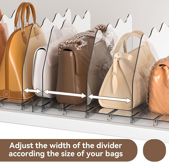 SOYO Adjustable Shelf Dividers for Closet, Purse Organizers for Bag, Clear | Acrylic Handbag Storage Pocketbook Organizer, Bookshelf Separators for Bedroom Armoire Wardrobe Office Cabinet