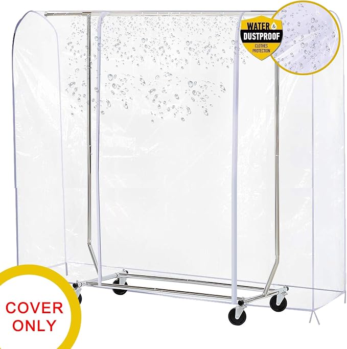 Ruibo Clear Garment Rack Cover Dustproof Clothes Rack Cover with 2 Durable Zipper/Clothing Waterproof Protector (L:71x20x60 inch) (Pack of 3)