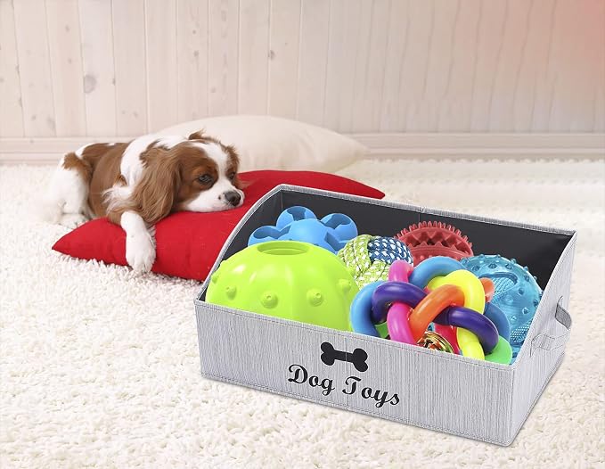 Morezi Dog Toy Basket - Organize Pet Toys, Blankets, Leashes, Chews in Living Room, Playroom, Closet, Shelf - Grey