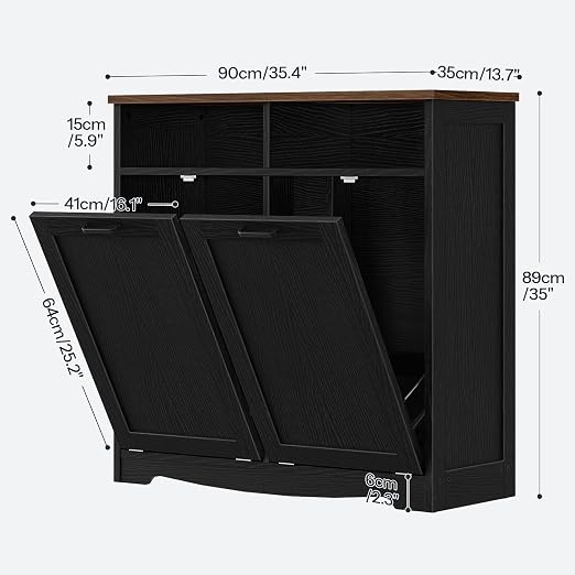 HOOBRO Double Tilt Out Trash Can Cabinet, 20 Gallon Kitchen Trash Bin Cabinet, Hidden Trash Storage with Open Compartments, Hidden Laundry Hamper, for Kitchen, Laundry, Black and Walnut BH04LJ01