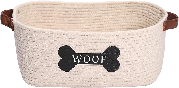 Morezi Cotton rope dog toy basket with handle, large dog bin, puppy kitty bed, dog toy basket - Perfect for carry pet toys, blankets, leashes, chew toys, diapers - Beige