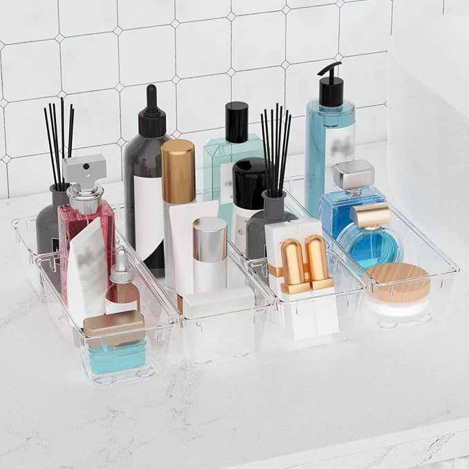 9 Pack Clear Drawer Organizer Set, Drawer Storage Trays, Storage Bins | Acrylic Drawer Storage Trays, Storage Bins for Makeup, Cosmetics, Jewelries, Utensils, Gadgets, Office