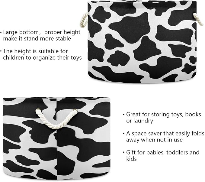 DOMIKING Large Storage Basket for Toys Cow White Texture Storage Bin Box Organizer Basket for Home Decor Pet Toy Blankets Nursery