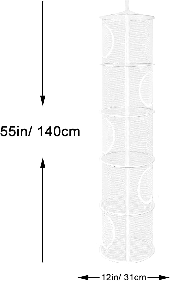 Hanging Stuffed Animal Storage Hammock Net 5 Tiers, White | Hanging Mesh Storage Organizer for Kids Room, Holds Plushies, Gloves, Hats, Socks, Foldable Space-saving Design