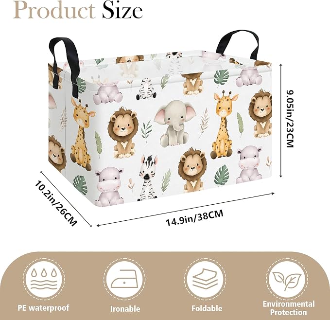Rectangle Foldable Storage Basket Handles For Home, Cute animal | Waterproof canvas material, reinforced handles, perfect for shelf use, organizes clothes, daily items and pet supplies