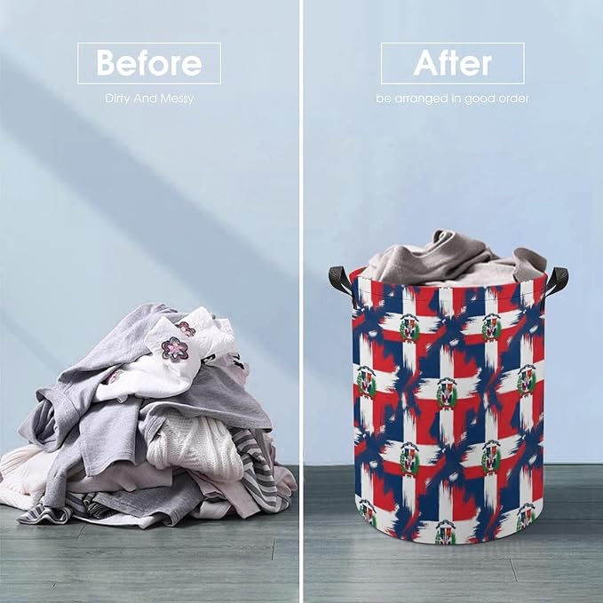 Portable Waterproof Hamper Dominican Republic Grunge Flag, Foldable Laundry Basket with Handles for Bedroom, Bathroom, and Clothes Storage