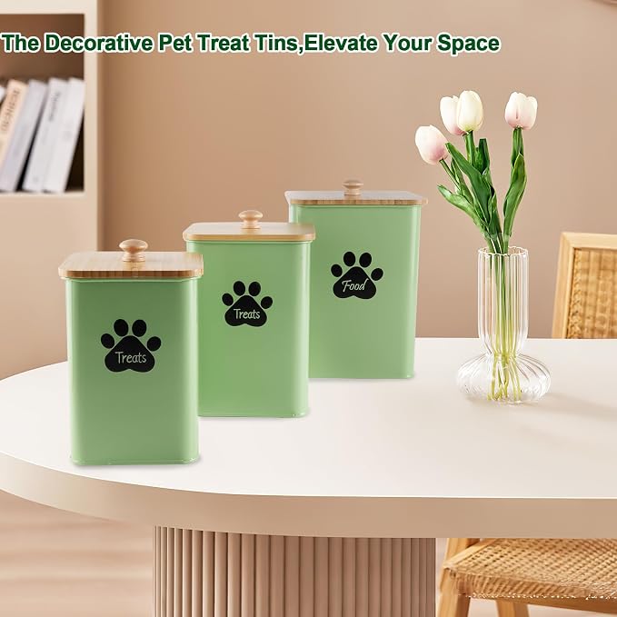 Dog Treat Container Airtight,Dog Treat Jar with Scoop,Dog Treat Organizer,Dog Treat Container For Countertop,Pet Treat Jar For Kitchen Counter with Airtight Bamboo Lids