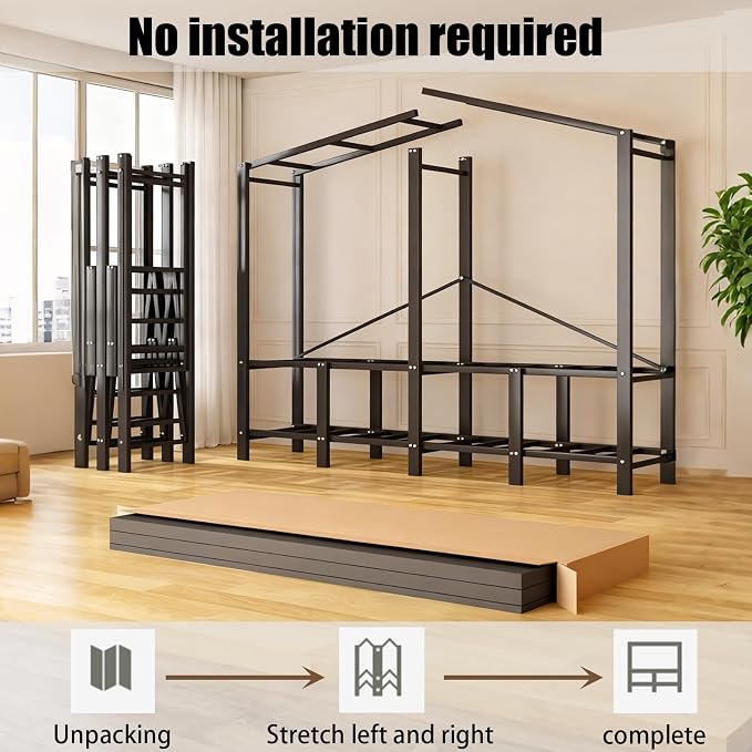59.1in Heavy Duty Portable Closet, Foldable Wardrobe Closet with Cover, Metal Clothing Shelves for Clothes Organizers and Storage, for Bedrooms, Apartments, Rental Properties (Black, 59.1in)