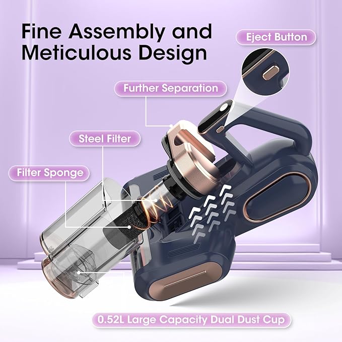 Bed Mattress Vacuum Cleaner Cordless 16Kpa Handheld Vacuum, Vacuum Cleaner with 253.7nm UV-C Light,HEPA Filter & Ultrasonic, Portable Vacuums for Sofa Couch Crib Birthday Gifts for women blue+gold | HEPA Filter & Ultrasonic, Portable Vacuums for Sofa C...