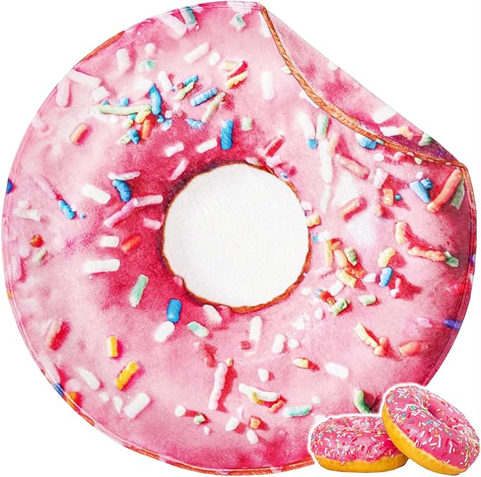 Bnuitland Pink Donut Blanket, 300 GSM Double Sided Giant Realistic Funny Gift Throw for Sofa Bed, Super Soft Novelty Food Blanket for Kids/Pets and Adults