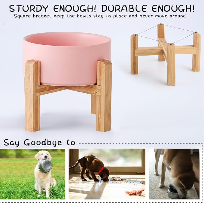 Petygooing 28 OZ Pink Elevated/Raised Ceramic Dog Bowl for Small and Medium Breeds, Dog Food Water Dish with Stand,Pet Feeding Bowl with Anti Slip Rubber for Cats Small and Medium Dogs (3.6 Cups)