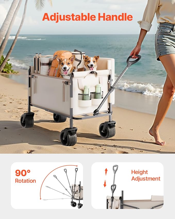 VEVOR 3-in-1 550lbs/220L Large Collapsible Folding Wagon, Convert to Bench, Foldable Beach Wagon with Wheels for Sand, Outdoor Utility Wagon for Groceries, Camping, Sports, Shopping | For Groceries, Camping, Sports & Shopping, Foldable Beach Wagon with...