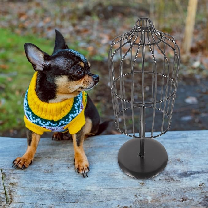 Portable Iron Dog and Cat Clothes Hanger with Unique Design and Simple Shape, Flexible Indoor and Outdoor Pet Clothing Display Rack for Infants, Black