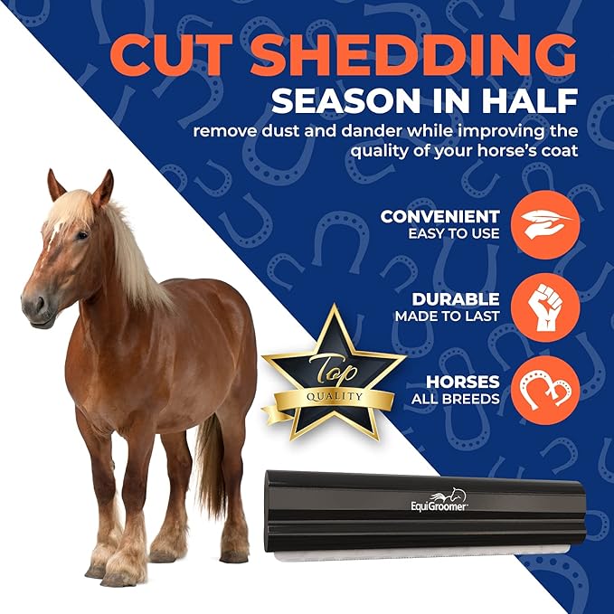 EquiGroomer Deshedding Brush, 8-Inch for Horses and Large Pets, Black, Removes Loose Dirt, Hair, and Fur, Professional Undercoat Grooming Tool