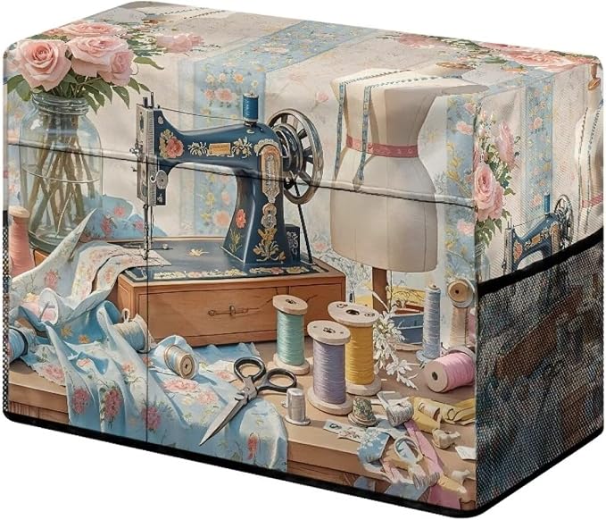 Sewing Element Sewing Machine Cover with Storage Pockets,White | Dust & Pet Hair Protection,Fits Standard Singer, Brother and Janome Machines, Protecting & Decorating Your Sewing Space