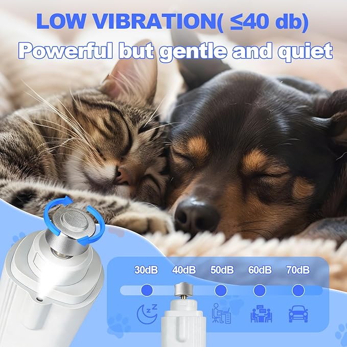 2-in-1 Dog Nail Clippers with Light - Electric Pet Nail Grinder Quiet for Small Large Dogs & Cats, LED Prevent Over Cutting, USB-C Rechargeable Safety Guard Grooming Kit for Black Nails