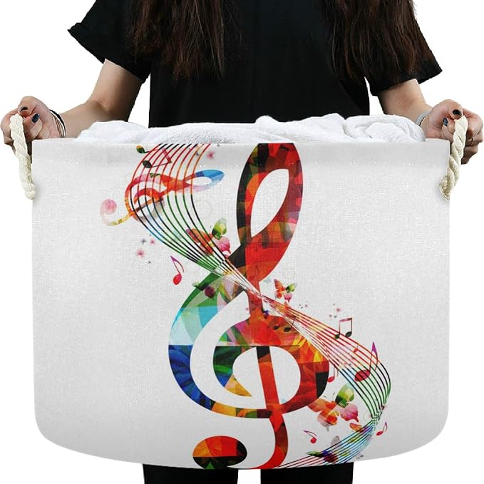visesunny Storage Basket Colorful Music Notes Nursery Hamper Canvas Fabric Toy Storage Organizer Bin Storage Box Laundry Basket for Kid Rooms,Playroom,Shelves,Toy Basket