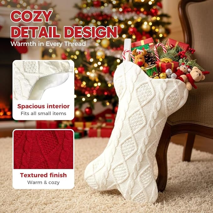 Christmas Dog Stocking, Knitted Bone-Shaped Christmas Stocking for Pets, 16.54x9.45 Inch Holiday Sock for Tree Decoration and Gift Storage (Red)