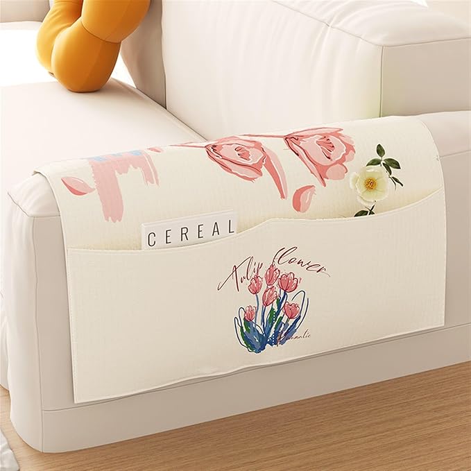 Anti-Slip Sofa Armrest Organizer Dustproof Couch Arm Covers with 3 Pockets Universal Non-Slip Arm Rest Covers for Sofa Waterproof Furniture Protector Arm Chair Covers(7.0*115cm (with three pocke