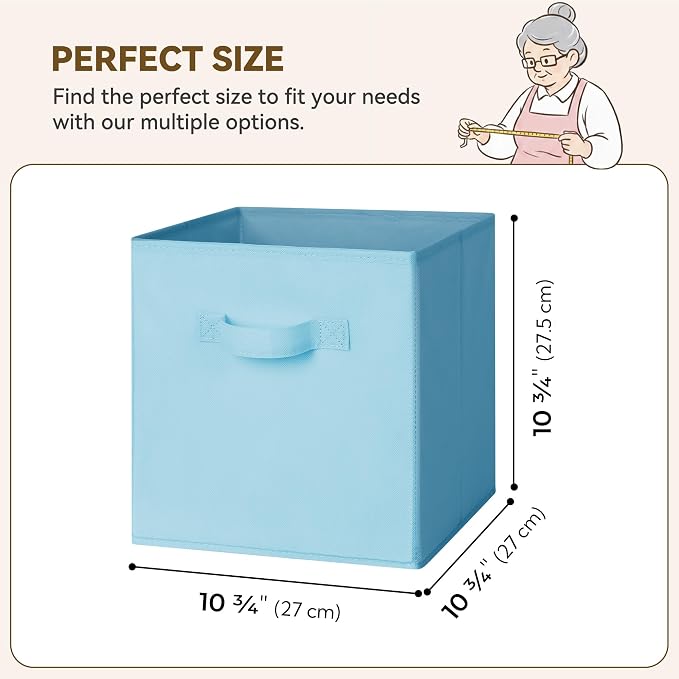 GRANNY SAYS 11x11 Cube Storage Bins, 6-Pack Storage Cubes, Light Blue | Collapsible Storage Boxes with Thickened Base Plate, Sturdy Handles, Decorative Baskets for Shelves, Closet