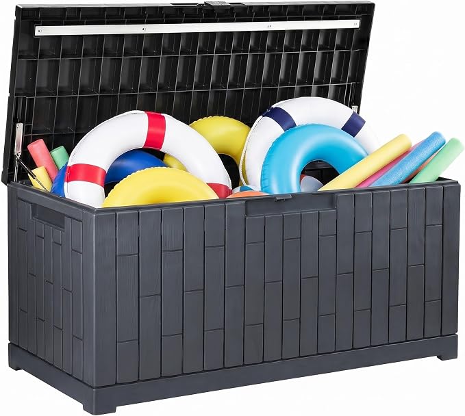 YITAHOME Large Deck Box 120 Gallon Resin Outdoor Storage Box | Patio Storage Bin Bench Seat for Outdoor Pillows, Garden Tools and Pool Supplies, Waterproof Lockable, Dark Gray