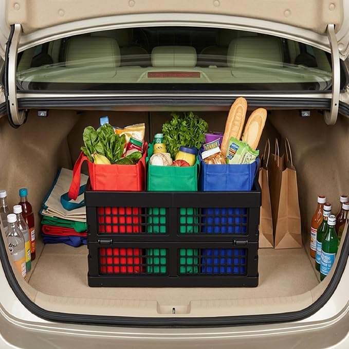 3-Pack 15 L Stackable Storage Baskets, Collapsible Crates, Black | Folding Storage Containers for Organizing Tools, Books, Food, Drinks, Camping & Transport