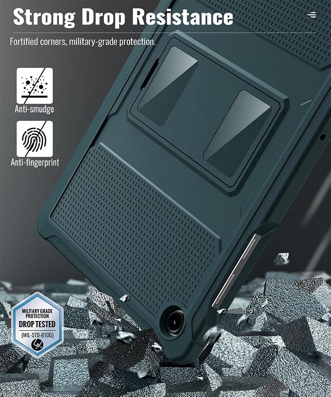 MoKo Shockproof Case Fit Samsung Galaxy Tab A11+ Plus/ A9+ 11 Inch | Full Body Rugged Stand Back Cover with Built-in Screen Protector for Galaxy Tab A11+/ A9+ Tablet, Midnight Green