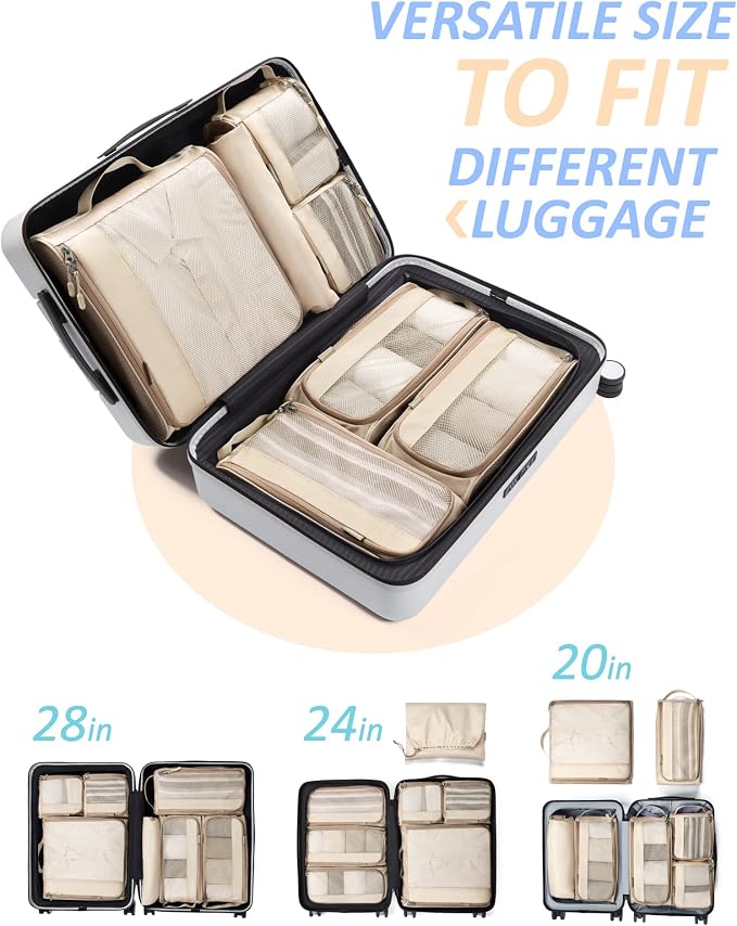BAGSMART Keep Shape Packing Cubes, 7 Set for Travel, Lightweight Cubes, Suitcase Organizer Bags Set for Essentials