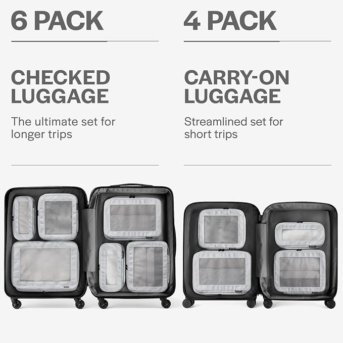 Compression Packing Cubes for Travel, 6-Pack, Light Grey | Solves overpacking, 6-Piece set fits most suitcases, 50% Space savings, Compression luggage organizer bags