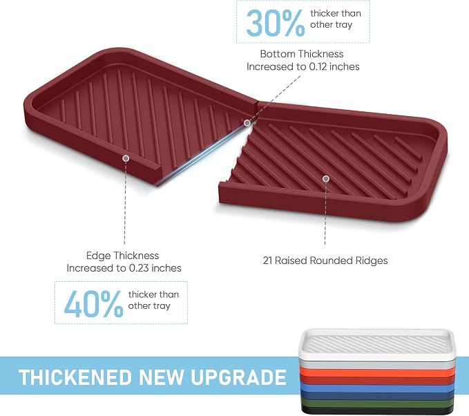 Silicone Sponge Holder, Kitchen Sink Organizer Tray（Mahogany）
