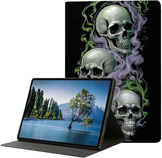 for Samsung Galaxy Tab S9 Plus/S9 FE Plus 5G 12.4 Inch 2023 Tablet Case,Premium Leather Folio Stand Auto Wake/Sleep,Multiple Viewing Stand,Purple Smoking Skulls