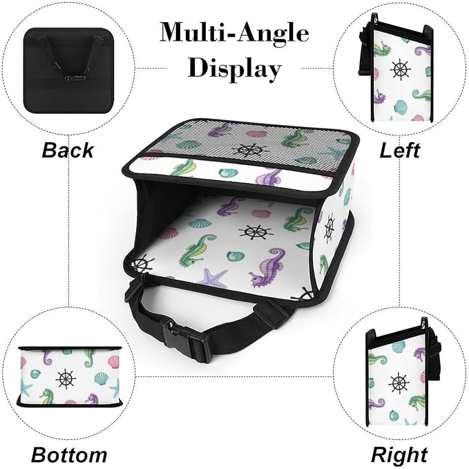 Seat Back Organizer for Car, Backseat Storage Bag Over the Seat, Sea Horse | Seashell Anchor, PU Leather Auto Interior Accessories with Mesh Pocket, Universal Fit