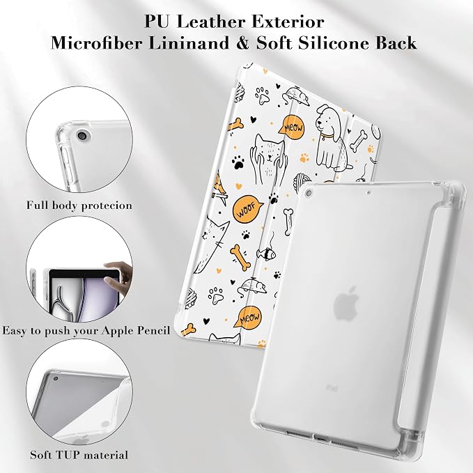 Cute Pets Animal Case for 10.9" iPad 10th/11th, Clear TPU Smart Stand Back Cover with Pencil Holder, for iPad 2022/2025 Generation Auto Wake/Sleep Foldable Protective Case
