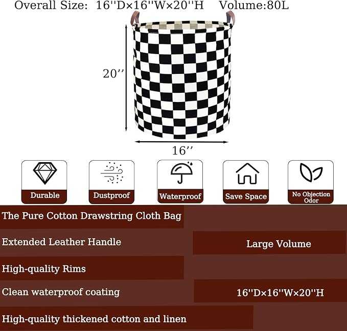 Waterproof Laundry Hamper Collapsible Laundry Basket Leather Handle Laundry Bag Large Clothes Storage Toy Organization for Bathroom Bedroom Laundryroom College Dorms (Hege-002)