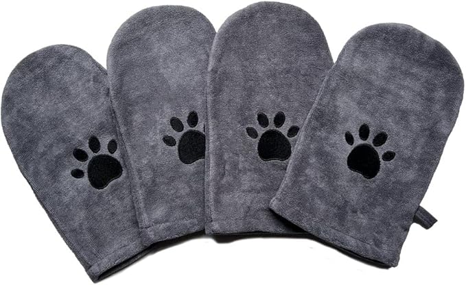 Penny & Niko Microfiber Pet Towel Mitts - Paw Cleaning and Drying Mitts/Gloves for Dogs and Cats (Gray, Standard - 4 Pack)