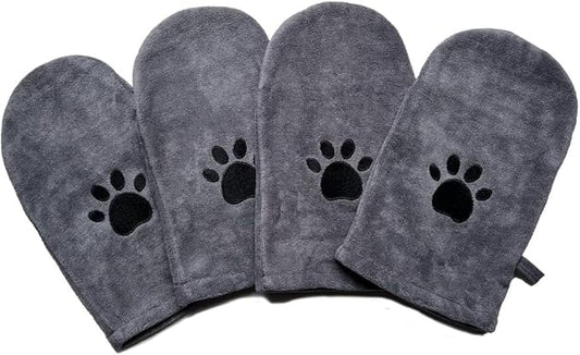 Penny & Niko Microfiber Pet Towel Mitts - Paw Cleaning and Drying Mitts/Gloves for Dogs and Cats (Gray, Standard - 4 Pack)