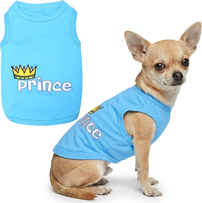 Parisian Pet Dog Shirt – 100% Cotton Shirts for Small Dogs – Blue Sleeveless Puppy Clothes – Lightweight and Breathable Dog Apparel – Boy Dogs Clothes - Stretchy Pet T Shirts