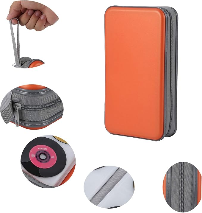 UENTIP 96 Capacity CD Case,Portable DVD Hard Plastic Case Holder CD Organizer Wallet Protective DVD Storage (96, Orange)