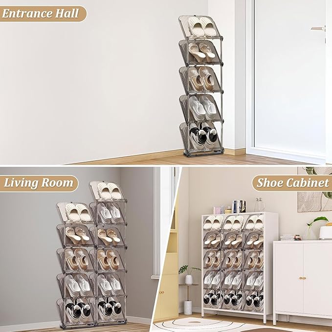 Clear Narrow Shoe Rack for Entryway - Free Standing Shoe Storage Organizer | Space Saving Design, Easy To Assemble, Fits Entryways and Closets, Sturdy Organizer For Living Room