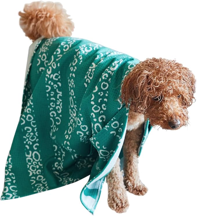 Dock & Bay Pet Towel - Super Absorbent & Quick Drying Dog Towels with Bag - 100% Recycled - Woofs Go Wild, Medium (90x50cm, 35x19)