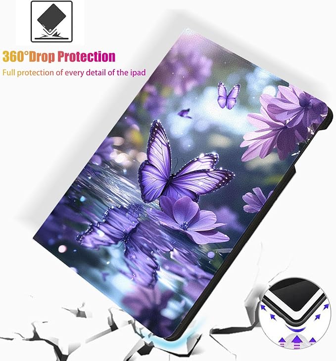 for Microsoft Surface Go 4/3/2/1-10.5" 2021 Tablet Case,Auto Wake/Sleep,Adjustable Stand Protective Cover - Purple Butterfly Flower