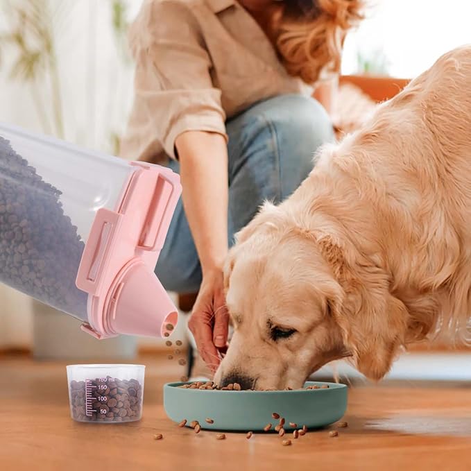 SenseYo Pet Food Storage Container Bin 2.5 lb Portable BPA Free Cat Dog Food Storage Container Dispenser with Measuring Cup and Seal Buckle for Small Animal Kibble Bird Seed Oatmeal Rice Flour