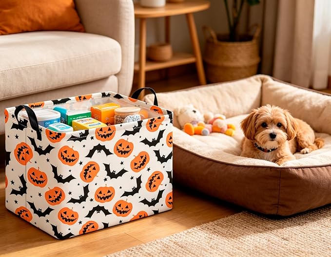 CLOCOR Rectangular Storage Basket Empty,Gift Basket,Waterproof Storage Bin with Handles,Room Decor(Black Star Halloween)